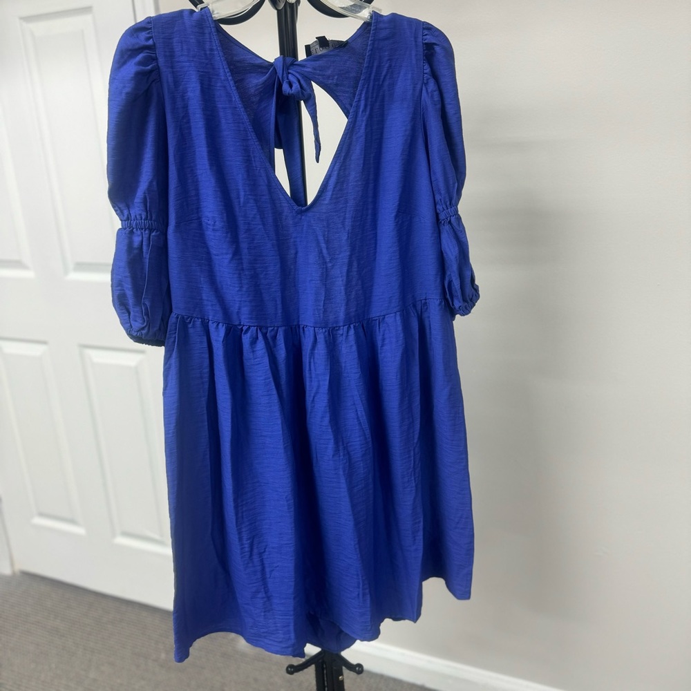 NWT Eloquii Tie Back Royal Purple Mini Peasant Babydoll Dress, Size 14, Size 16